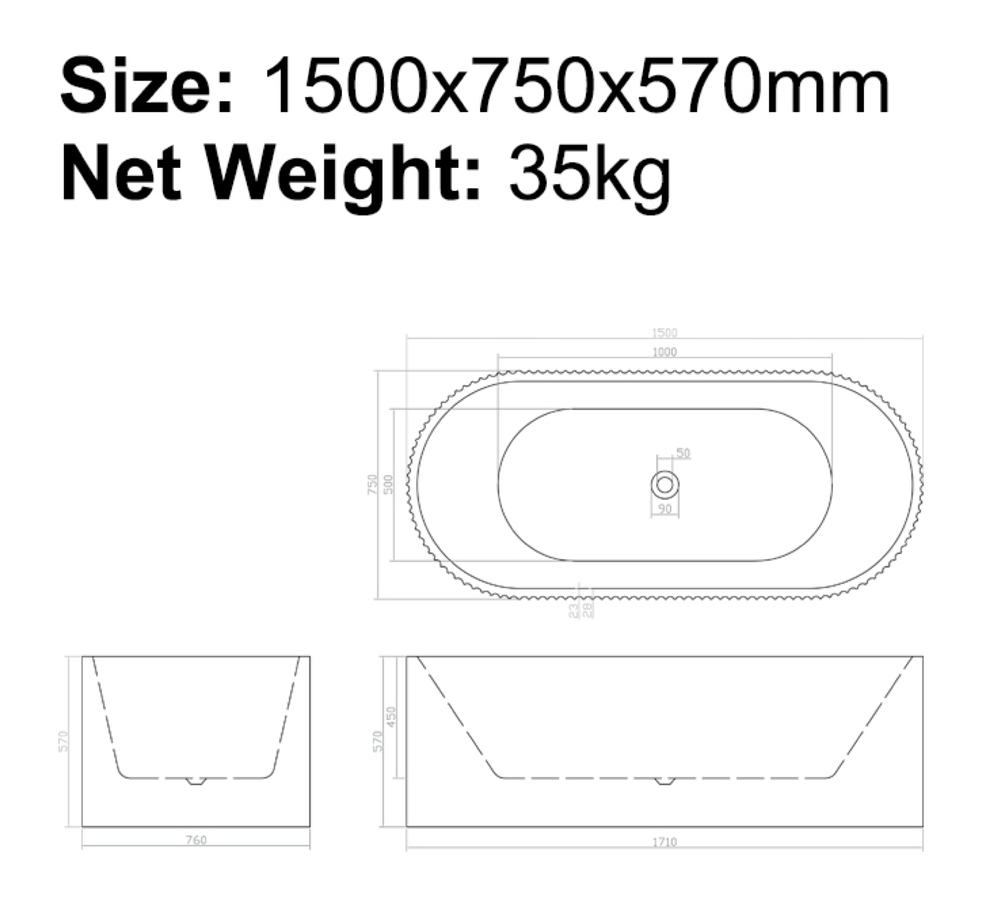B-7310 Fluted Design Bathtub