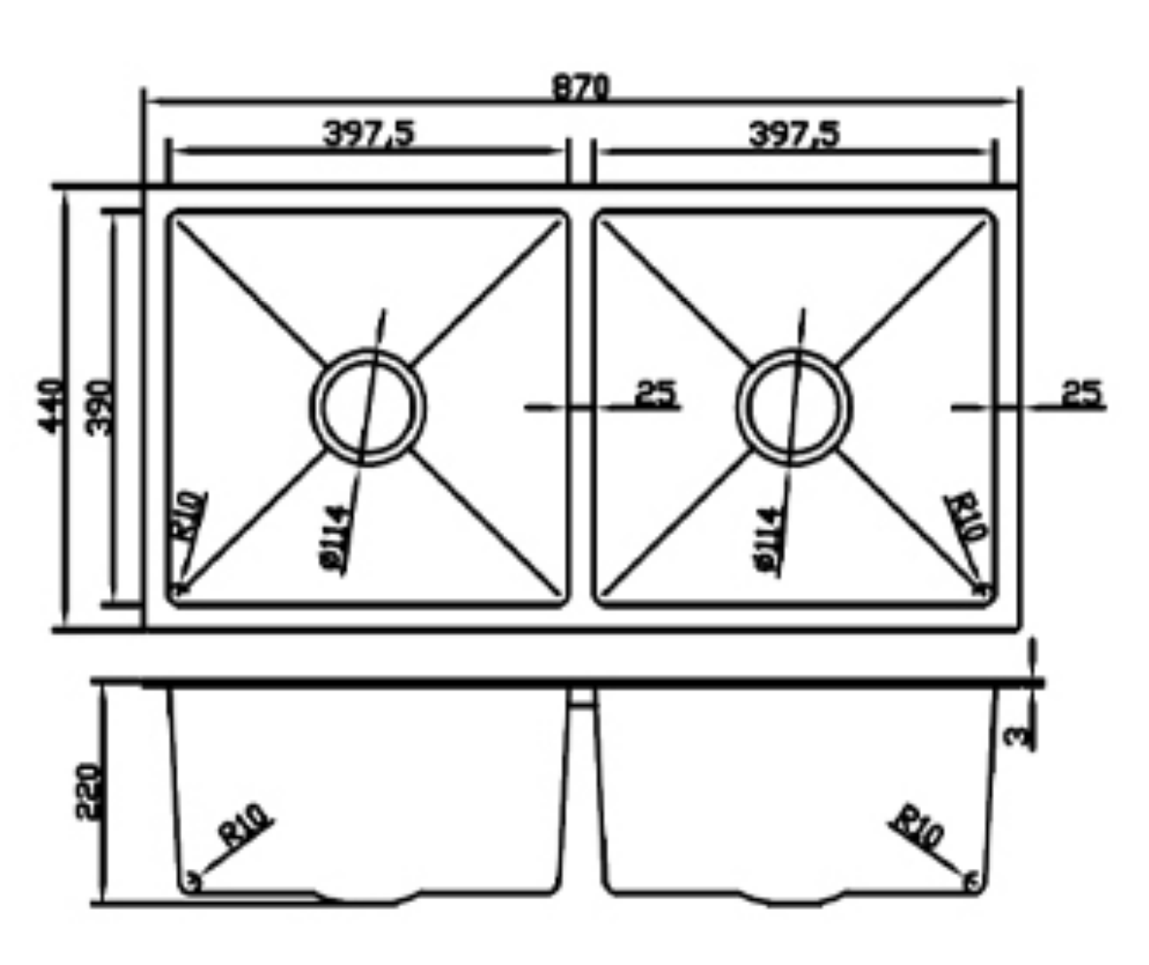 8744-BL Honeycomb Stainless Steel Double Bowl Sink