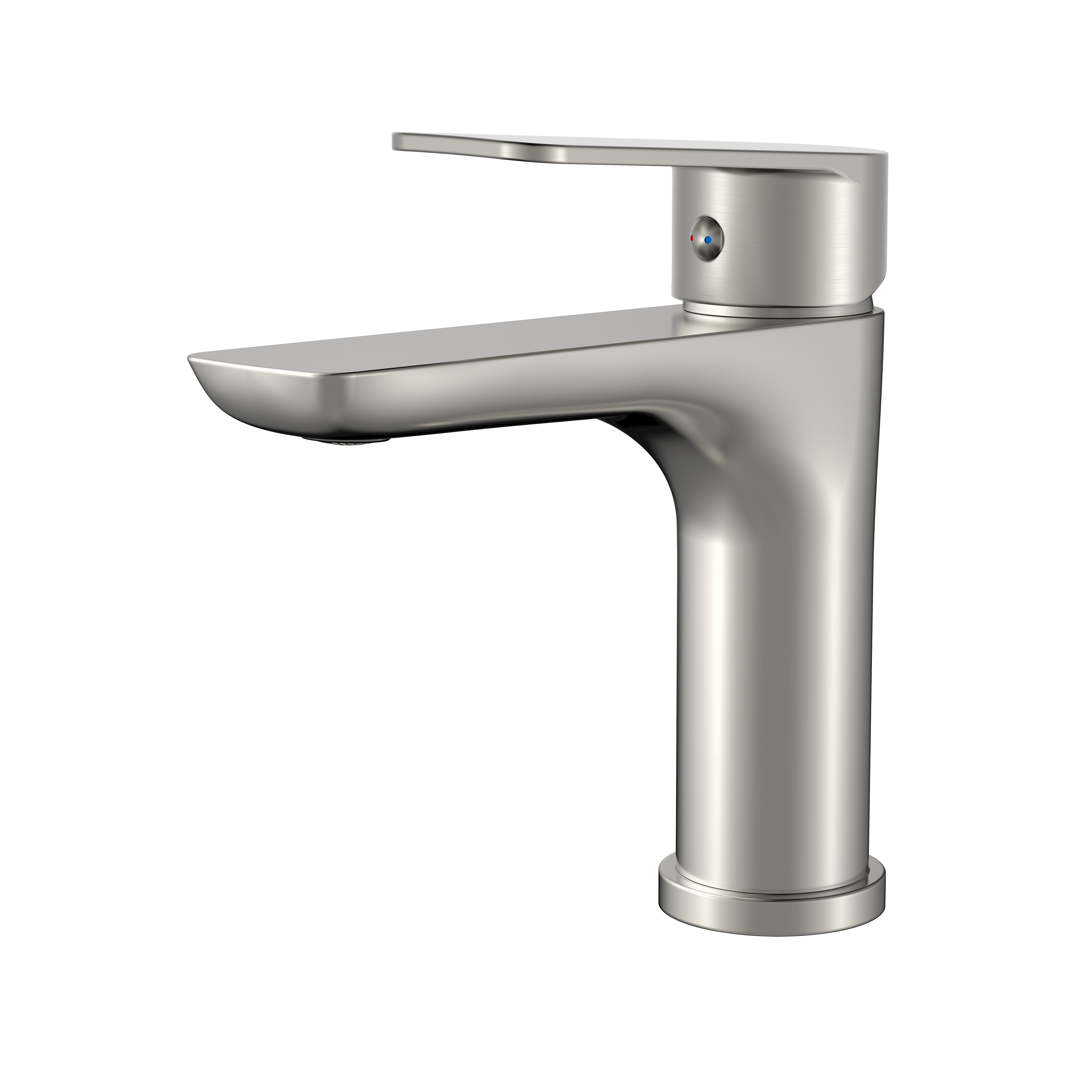 Modern brushed nickel single-handle bathroom faucet featuring a sleek flat spout and contemporary design.
