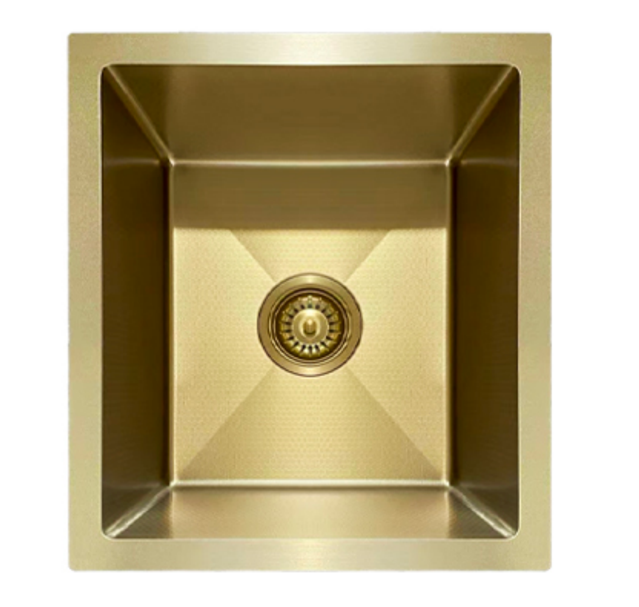 Modern brushed gold square single bowl stainless steel kitchen sink.