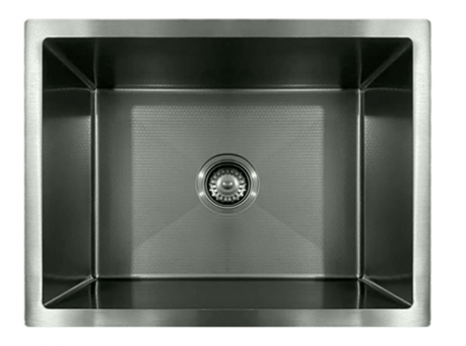 Modern brushed stainless steel single bowl undermount kitchen sink with textured honeycomb bottom.