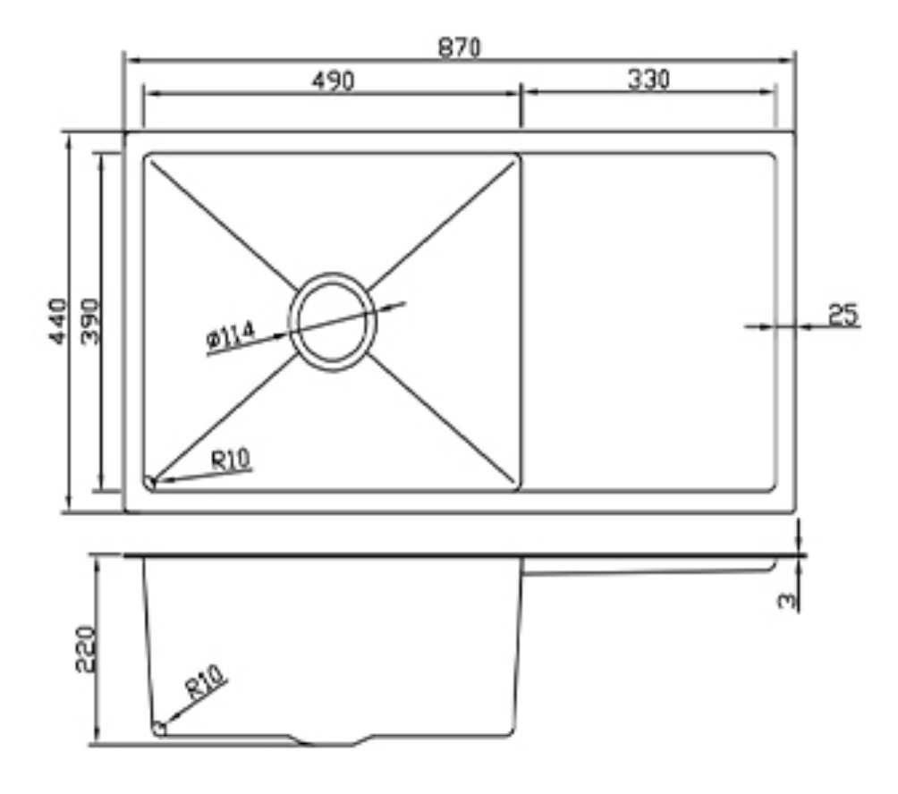 8744-GL Stainless Steel Sink with Right Drainer