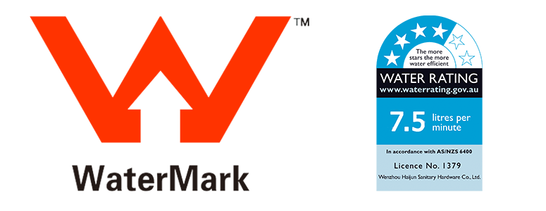 WaterMark logo and 3-star WELS water efficiency rating label showing a 7.5 litres per minute flow rate.