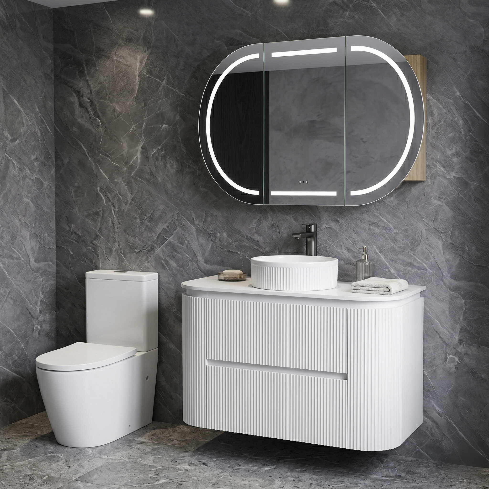 Ultimate Home Renovation Bundle | 900mm Vanity + LED Mirror Cabinet + Rimless Toilet + Basin Mixer