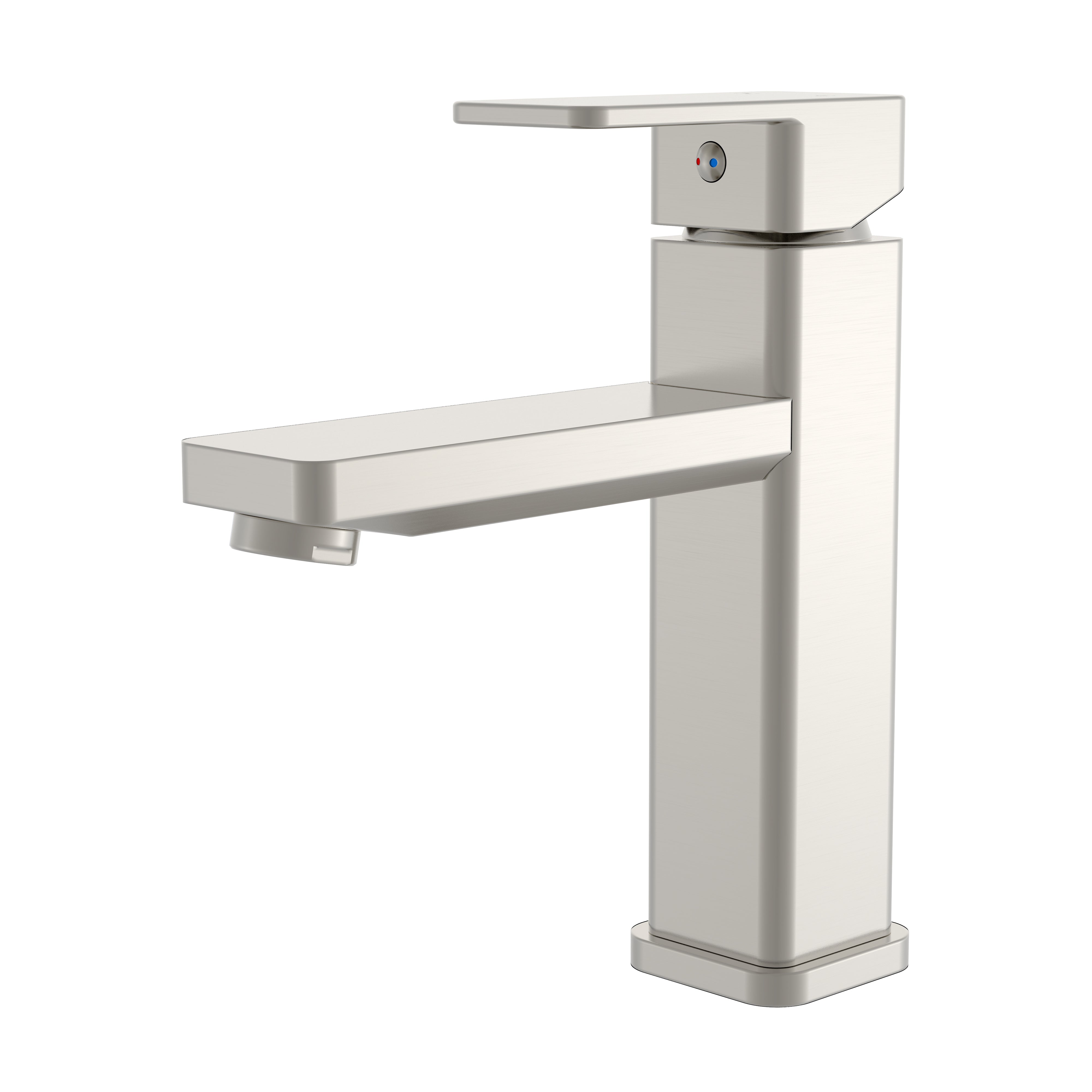 Modern brushed nickel single-handle square bathroom faucet with a minimalist design.