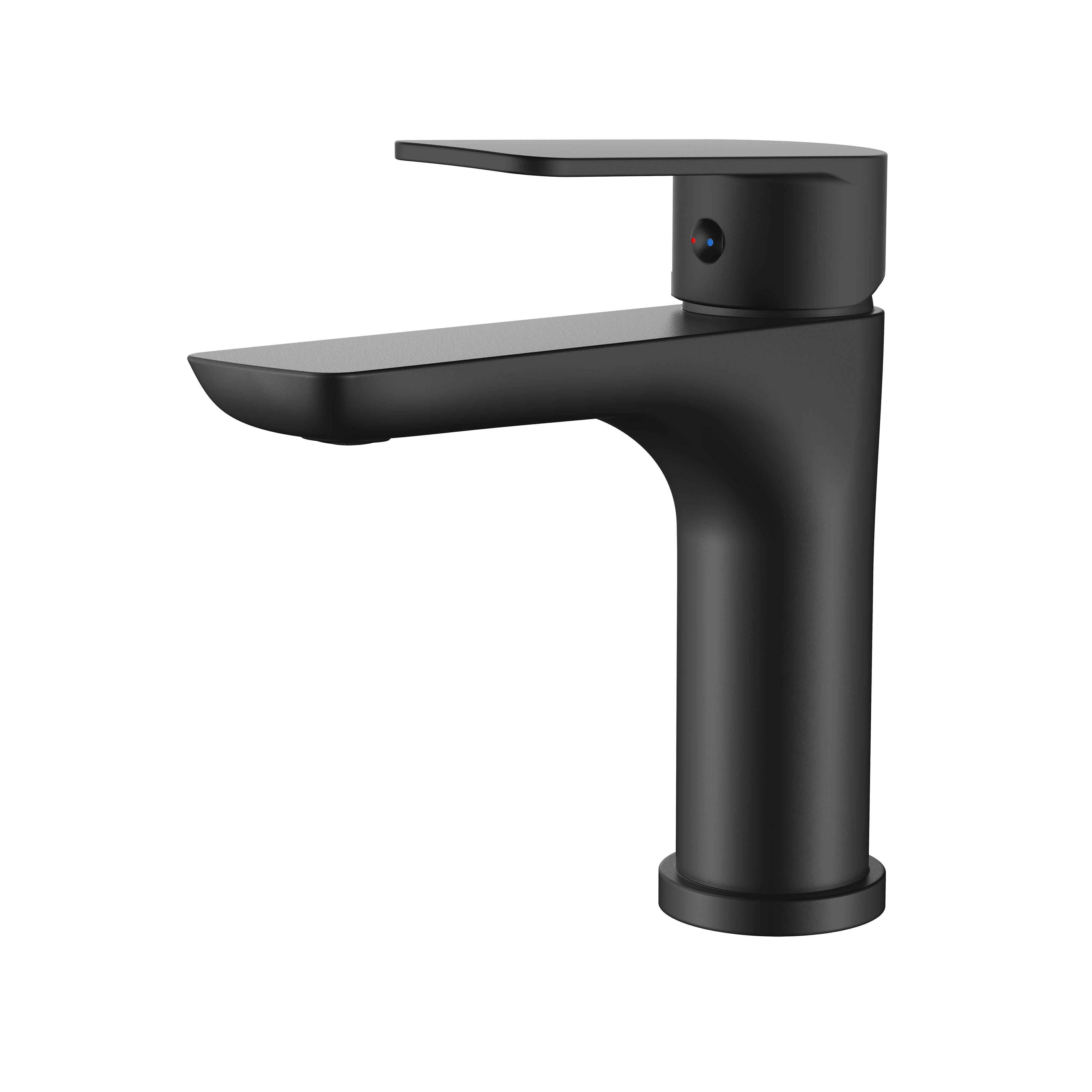 Modern matte black single-handle bathroom sink faucet with a minimalist design and flat spout.