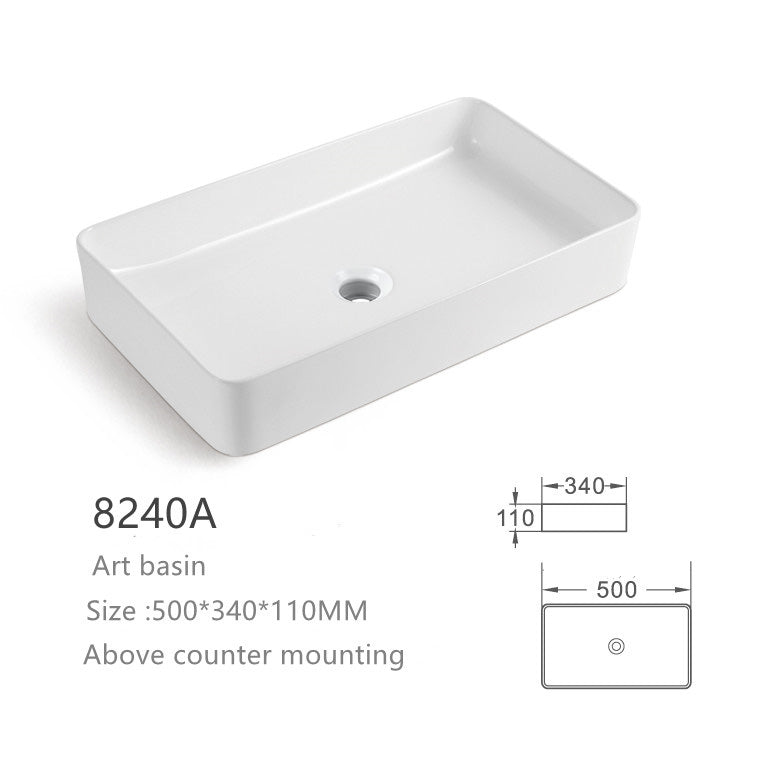 White rectangular ceramic above counter bathroom art basin, 500x340x110mm vessel sink.