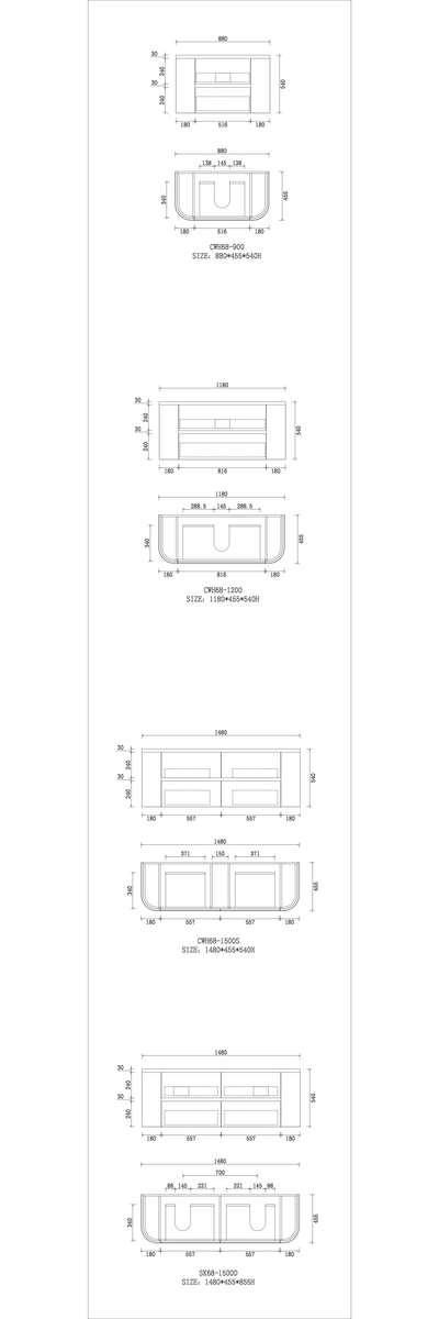 Bristol Vanity (Wall Hung) - Drawers Only - CWH68