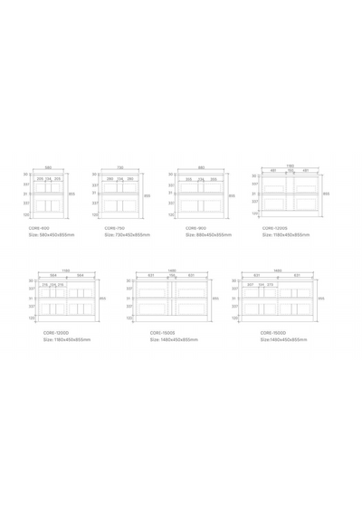Core Vanities (Floor Standing) Drawers Only
