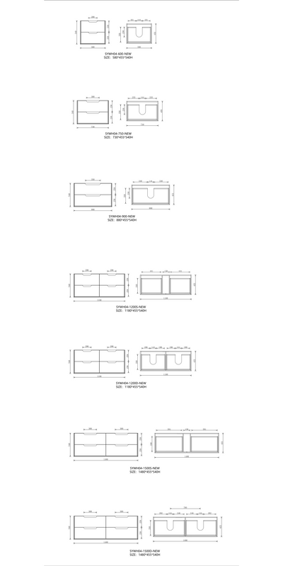 MINA Vanities (Wall Hung) Drawers Only -SYWH04