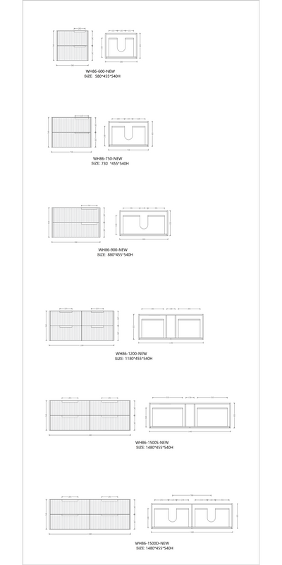 Elena Vanity (Wall Hung) Drawers Only -WH86
