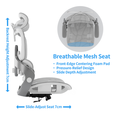 Backrest height and seat depth adjustment with molded foam cushion – ergonomic comfort for long sitting