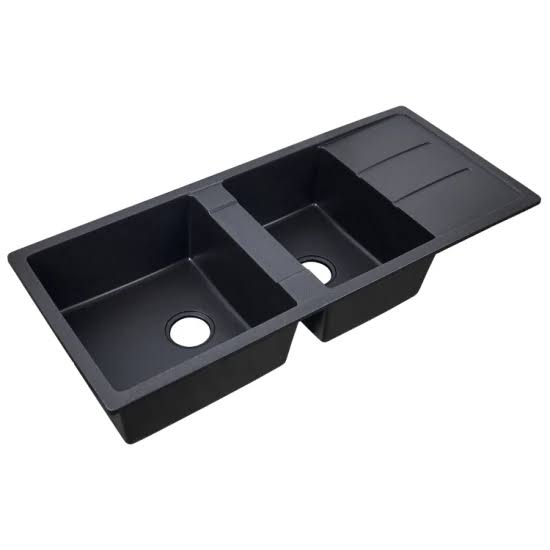 Granite Double Bowls Kitchen Sinks with Right Drainer